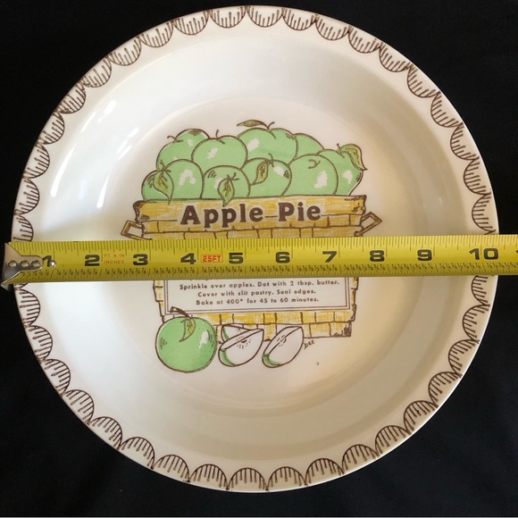10” Vintage Ceramic Apple Pie Dish with Recipe - Picture 7 of 9